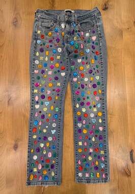 Levi's 505 Straight Leg Jeans with Custom Rhinestone Embellishment 8